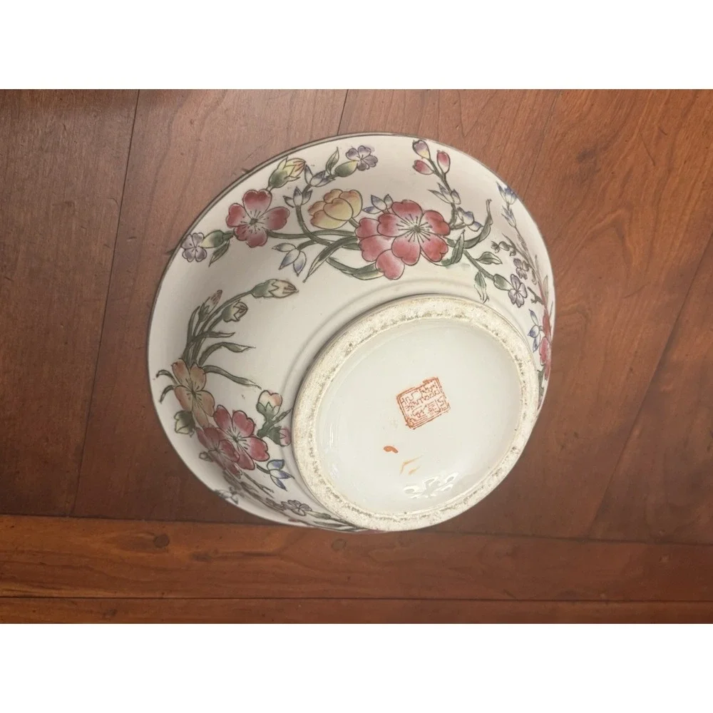 Antique Chinese Oriental Famille Rose Ceramic‎ Pink Floral Decorative Bowl